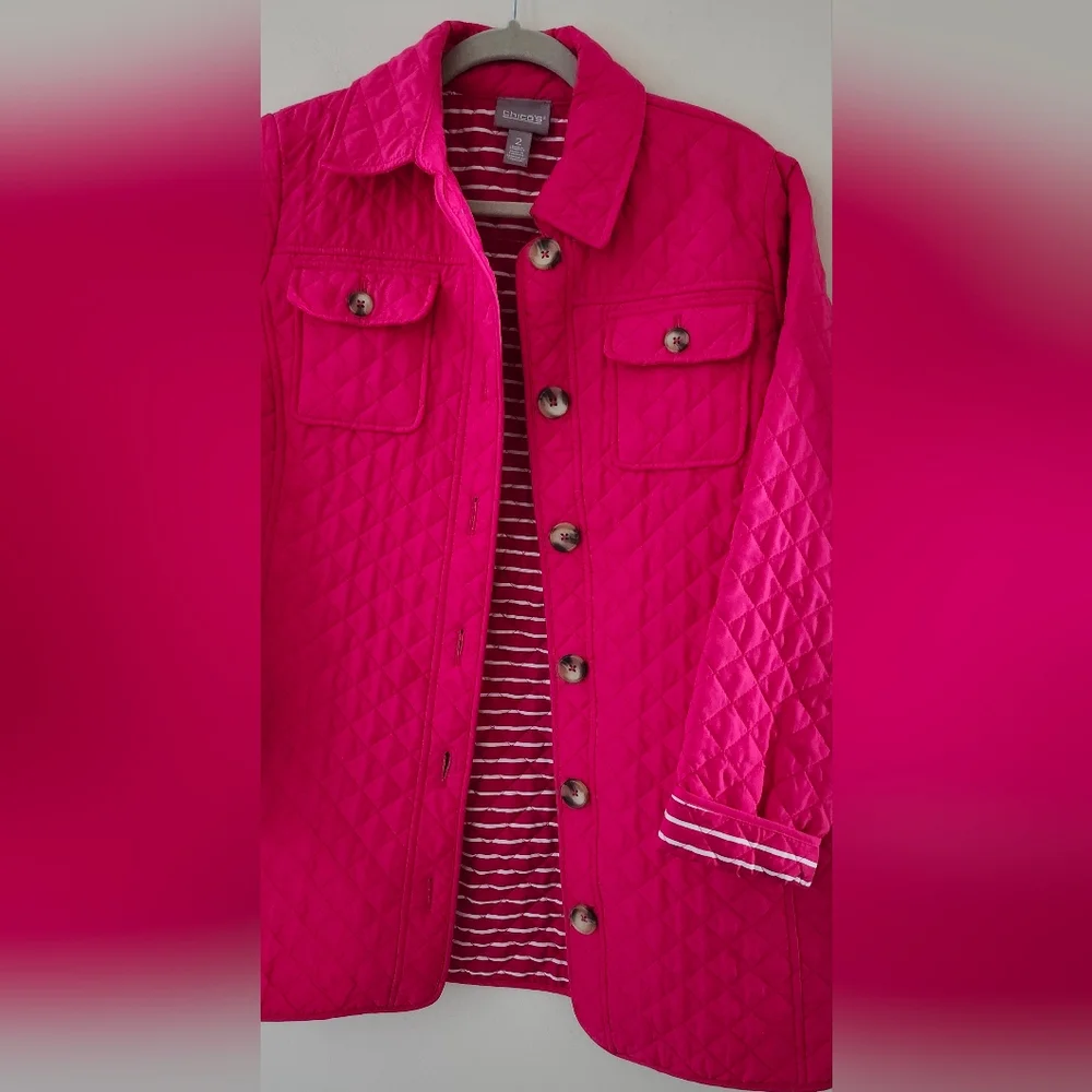 Chico's Fuchsia Quilted Jacket - Picture 3 of 7